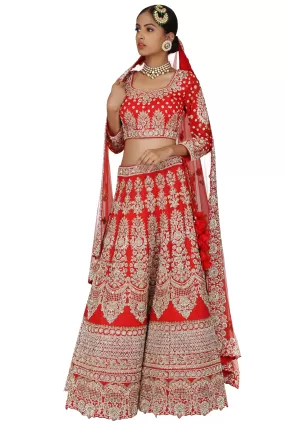 Ruby red lehenga set.